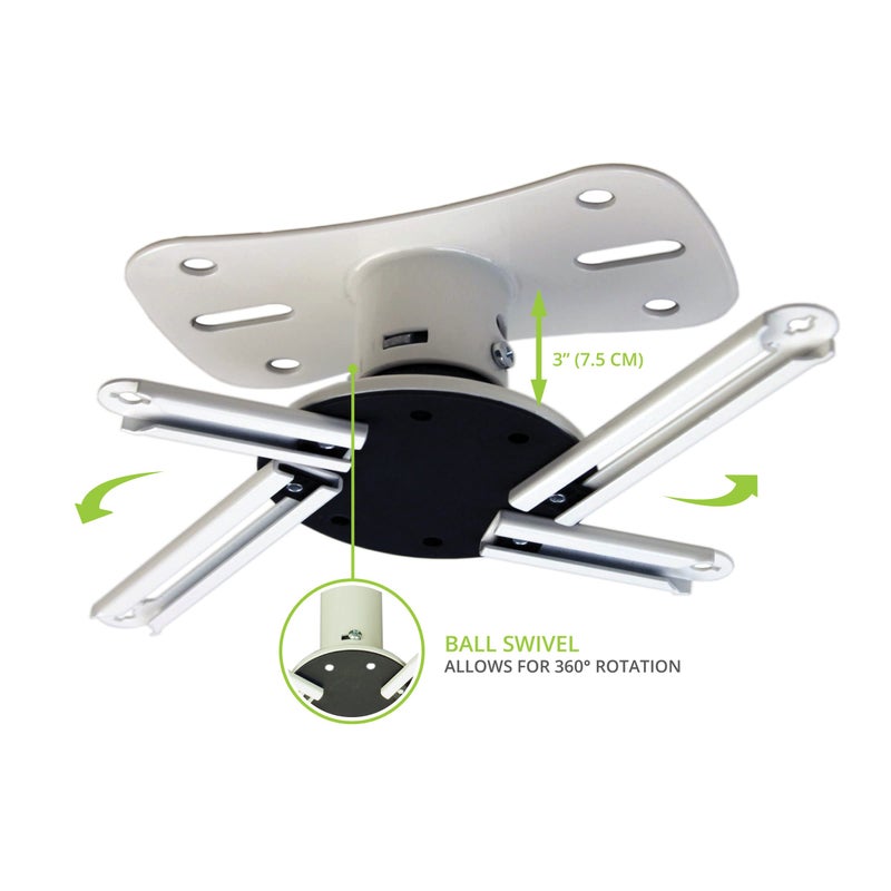 Kanto P101W Universal Projector Ceiling Mount | Solid Steel Construction | Easy to Install | White - Image 2